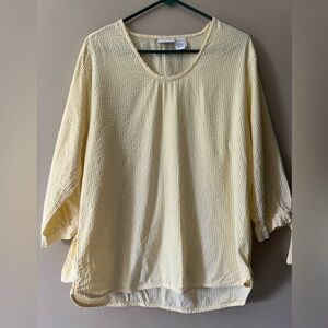 Vermont Country Store size L yellow and white vertical stripe 3/4 sleeve, tunic.